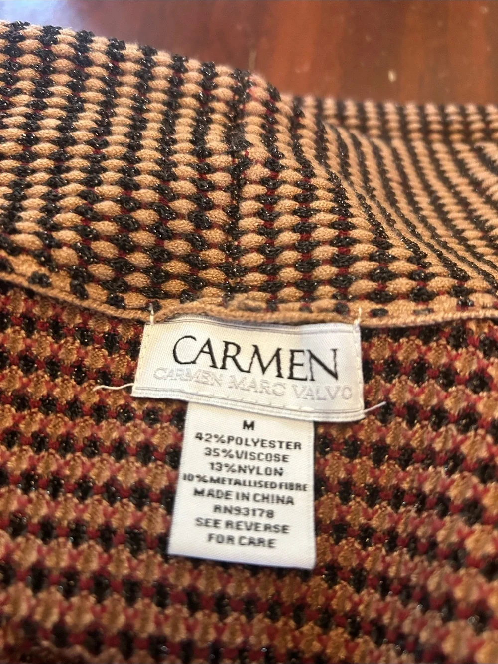 Carmen Marc Valvo Long Open-Front Women's brown Cardigan Size M VGUC